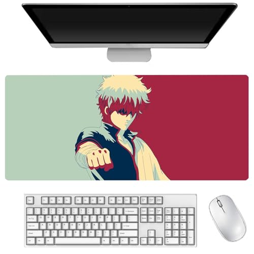 AIGOUT Sakata Gintoki Mauspad, 40 x 90 cm, großes Gaming-Tastatur-Mauspad, Anime-gedrucktes Muster, rutschfeste Gummi-Schreibtischunterlage für Büro, Computer, Laptop (Typ 2, 40 x 90 cm) von AIGOUT