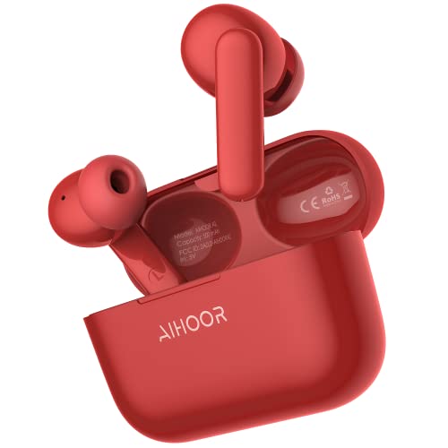 AIHOOR A2 Kopfhörer Kabellos,Immersiver Deep Bass Wireless Earbuds für iOS und Android Phones,In Ear Bluetooth 5.0 Headset mit Mikrofon,30H Spielzeit,Sport Wasserdicht-Rot von AIHOOR