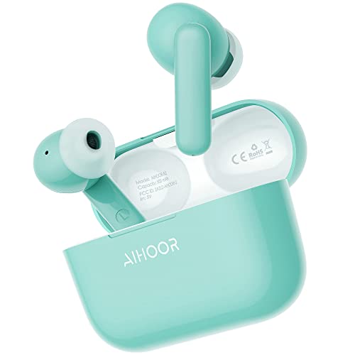AIHOOR A2 Kopfhörer Kabellos,Immersiver Deep Bass Wireless Earbuds für iOS und Android Phones,In Ear Bluetooth 5.0 Headset mit Mikrofon,30H Spielzeit,Sport Wasserdicht-Tiffany von AIHOOR