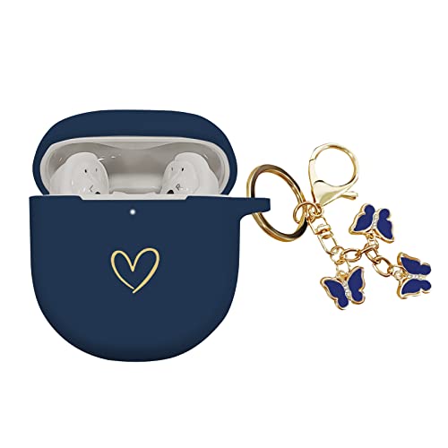 AIIEKZ Kompatibel mit Bose QuietComfort Earbuds II 2022, Weiche Silikonhülle mit Gold Herz Muster für Bose QC II Hülle mit süßem Schmetterling Schlüsselanhänger für Mädchen Frauen (Mitternachtsblau) von AIIEKZ