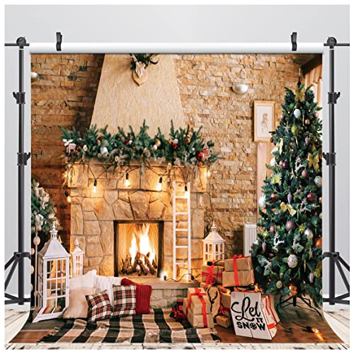 AIIKES 8x8FT Weihnachten Kulissen für Fotografie Weihnachten Kamin Foto Kulissen Vinyl Weihnachtsbaum Fotografie Kulisse Photo Booth Studio Requisiten 11-784 von AIIKES