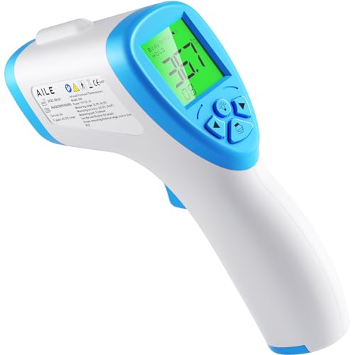 [2022] AILE Fieberthermometer Kontaktlos Digitales Fieberthermometer mit Batterie Fieberthermometer LCD Anzeige Baby Fieberthermometer Kinder Genaues und Schnelles Lesen und Speichern von Datensätzen von AILE