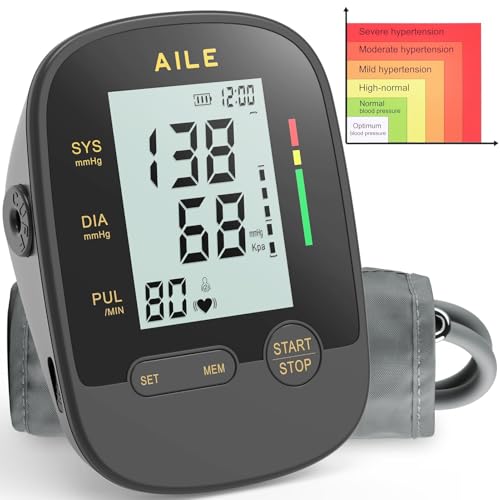 Oberarm Blutdruckmessgerät für den Hausgebrauch: AILE Digitale Blutdruckmessgeräte mit Verstellbar Große Manschette (22-42 cm) Automatisches Bluthochdruck Messgerät Einknopfbedienung von AILE