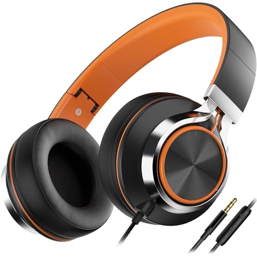 AILIHEN C8 Kopfhörer mit Kabel Mikrofon und Lautstärkeregler Faltbar 3,5mm Headsets On-Ear für Smartphones PC Laptop (Orange) von AILIHEN