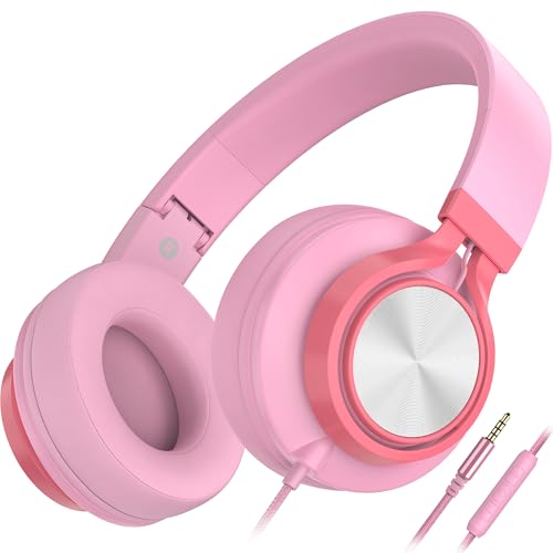 AILIHEN C8 Kopfhörer mit Kabel Mikrofon und Lautstärkeregler Faltbar 3,5mm Headsets On-Ear für Smartphones PC Laptop (Pink) von AILIHEN