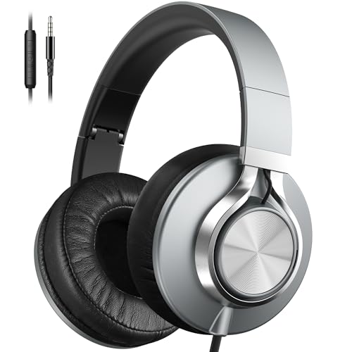 AILIHEN Kabelgebundene Kopfhörer mit Mikrofon, faltbare, kabelgebundene Stereo-Headsets mit Lautstärkeregler für Erwachsene, 3,5 mm, für Computer, Chromebooks, Laptop, Tablets (Schiefer), A-C9024 von AILIHEN