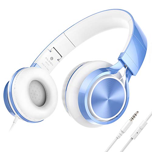 AILIHEN MS300 Kopfhörer mit Kabel und Mikrofon für Chromebook, Laptop, Computer, Smartphone, 3,5 mm, faltbar, leicht, Headset für Schule, Teenager, Mädchen, Jungen, Online-Klassenzimmer（Blau） von AILIHEN