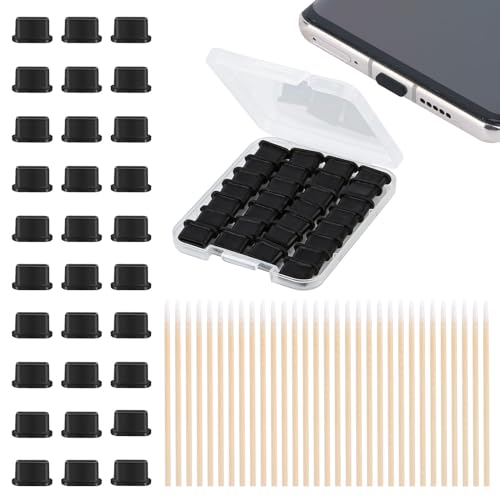 30 Stück USB C Staubstecker mit 20 Stück Reinigungsstäbchen Set, Schutzhülle Silikon Stecker Staubreiniger mit Aufbewahrungsboxen für die meisten Typ-C Mobiltelefone, Notebook und Tablets Gerät von AILUYA