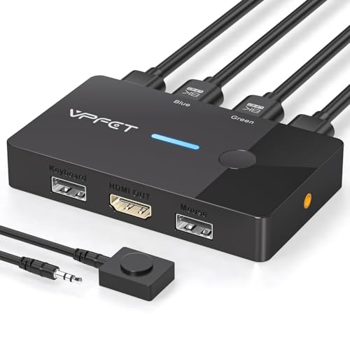 AILVLVNG 8K@60Hz HDMI KVM Switch 2 PC 1 Monitor USB KVM Switches für 2 Computers Sich teilen Einen Monitor und Eine Tastatur/Maus, mit Desktop Controller und 2 USB Kabeln, Plug and Play von AILVLVNG