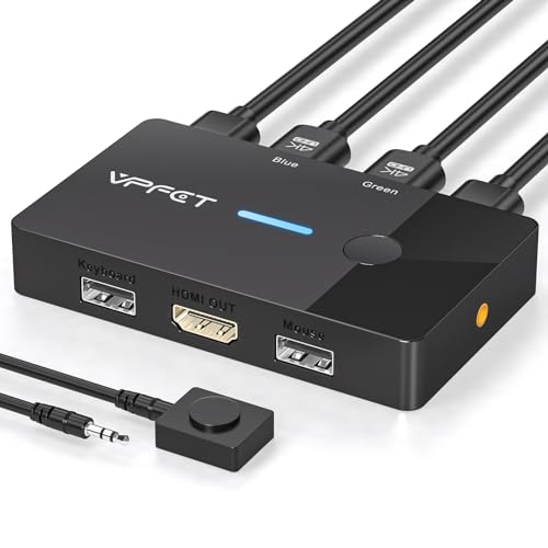 AILVLVNG HDMI KVM Switch 2 PC 1 Monitor 4K@60Hz USB KVM Switches für 2 Computers sich teilen Einen Monitor und Eine Tastatur/Maus, mit Desktop Controller und 2 USB Kabeln, Plug and Play von AILVLVNG