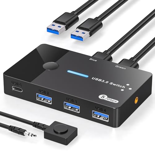 AILVLVNG USB 3.0 Switch 2 PC Sharing USB C & A Geräte, USB Schalter 2 In 4 Out Sharing Tastatur Maus und Drucker für 2 Computer mit Desktop Controller und 2 Universal Serial Bus 3.0 Kabel AILVLVNG USB 3.0 Switch 2 PC Sharing USB C & A Geräte, USB Schalter 2 In 4 Out Sharing Tastatur Maus und Drucker für 2 Computer mit Desktop Controller und 2 Universal Serial Bus 3.0 Kabel von AILVLVNG