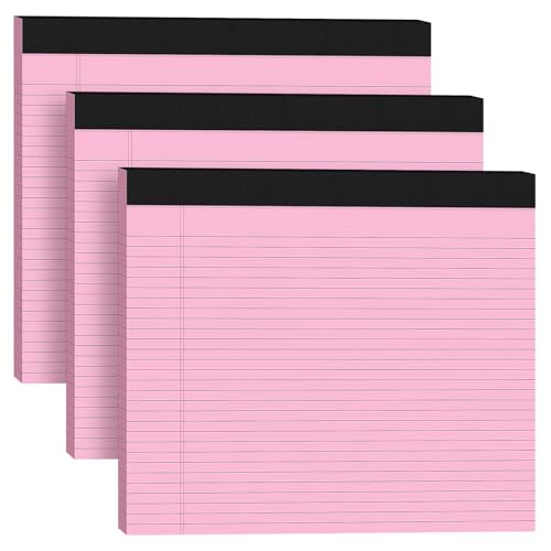 AILZFEI 3 x breite Notizblöcke, 27,9 x 24,1 cm, Querformat, rosa College-Notizblock, schmal, liniert, 30 Blatt pro Notizblock, perforiertes Schreibpapier mit dicker Rückwand, horizontale Papierblöcke von AILZFEI