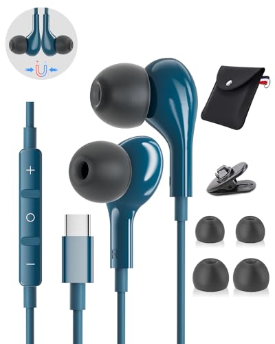 USB C Kopfhörer für Samsung S23 S22 Ultra iPhone 15 Pro Max, Magnetische In-Ear Kopfhörer mit Kabel USB C Hi-Fi Stereo, USB C Headset mit Mikrofon für Samsung S24 S21 A54 A53 A33 5G Google Pixel 8 7 von AILZPXX