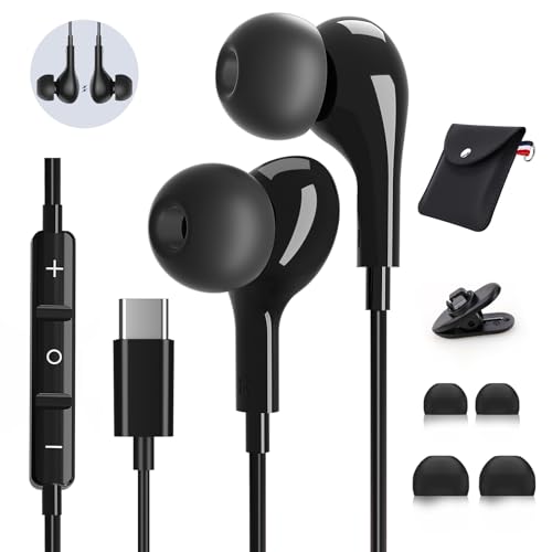 USB C Kopfhörer mit Mikrofon,In-Ear Kopfhörer für Samsung Galaxy S24 S23 Ultra S22 S21 S25 FE A55 A35 A53 A33 A54 5G,USB C Headset mit Lautstärkeregler,für iPhone 15 16 Pro Max Plus iPad 10 von AILZPXX