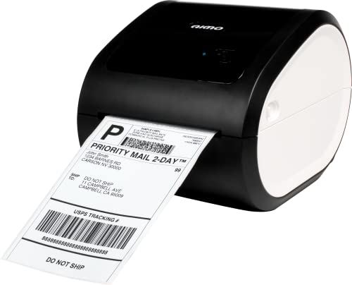 AIMO Label Printer 6XL Etikettendrucker USB mit Bluetooth I 203 DPI Thermodirekt Etikettiergerät I Thermodrucker für Etiketten bis 118mm Breite I Versandetiketten Drucker für Amazon, Dpd, DHL von AIMO