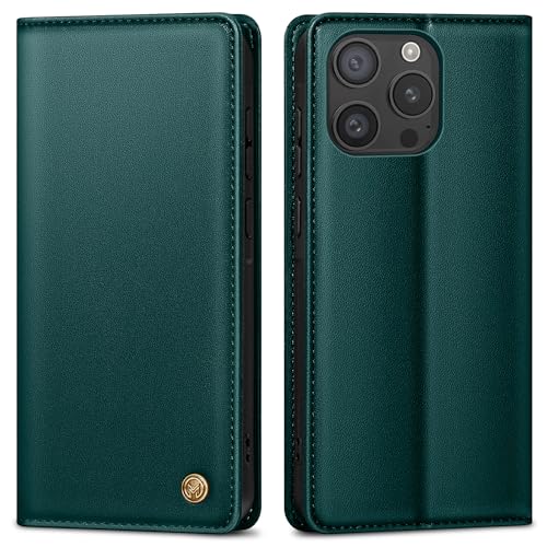 AIMOYU Handyhülle für iPhone 15 Pro Hülle,Premium Lederhülle Schutzhülle Tasche für iPhone 15 Pro Hülle Wallet Kartenfach Standfunktion Klappbar Flip Case für iPhone 15 Pro Hülle,BlauGrün von AIMOYU