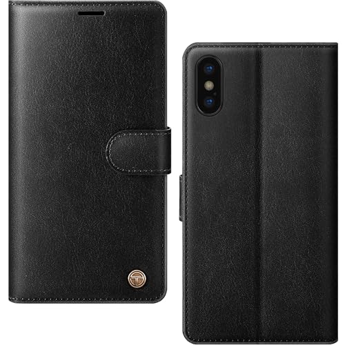 AIMOYU Schutzhülle für iPhone X, iPhone XS, Klapphülle aus Leder mit [4 Kartenfächern] [Ständer] [RFID-Blockierung], magnetische, stoßfeste Handyhülle, Kartenhalter Cover, Schwarz von AIMOYU