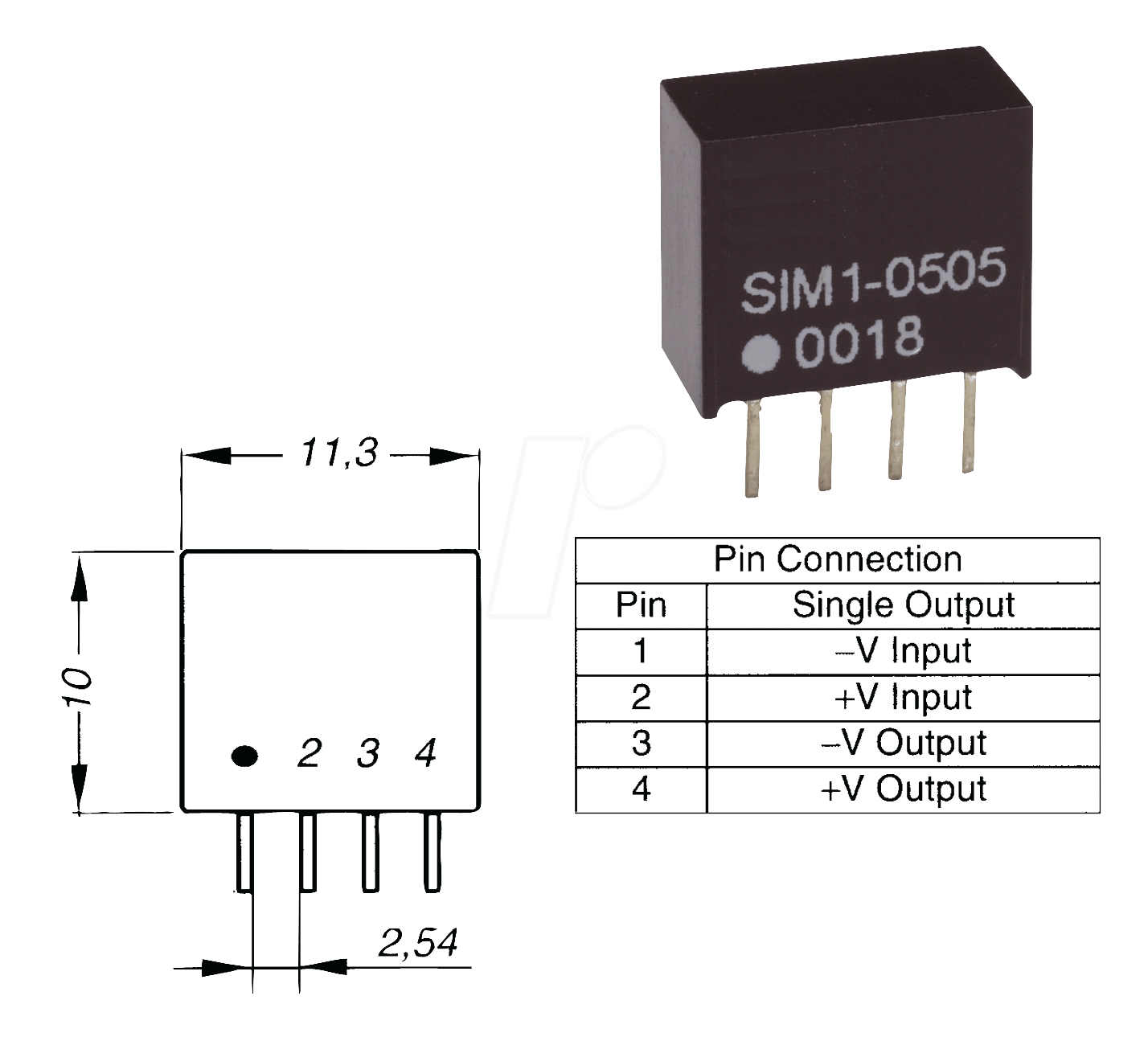 SIM1-1209 SIL4 - DC/DC-Wandler AM1S, 1 W, 9 V, 110 mA, SIL-4 von AIMTEC