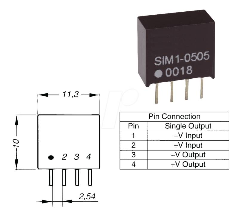 SIM1-1215 SIL4 - DC/DC-Wandler AM1S, 1 W, 15 V, 66 mA, SIL-4 von AIMTEC