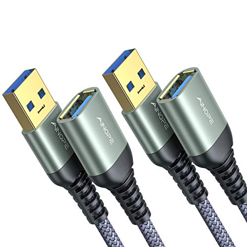 2 Stück 1M+1M USB Verlängerung Kabel AINOPE USB 3.0 Verlängerungskabel A Stecker auf A Buchse mit eleganten Alluminiumsteckern, Nylon Stoffmantel für Kartenlesegerät,Tastatur, Drucker, Scanner, Kamera von AINOPE