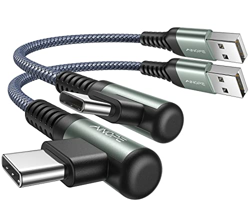 AINOPE USB-C-Kabel, 2er-Pack, 0,2 m, 3,1 A, Typ C Ladegerät, Schnellladekabel rechtwinklig, langlebiges Nylon geflochtenes Ladekabel kompatibel mit Galaxy S22, S21 Plus, S20, Note 10 9 LG von AINOPE