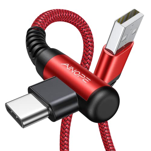 AINOPE USB-C-Ladekabel, 2 Stück (2 m), 3,1 A Schnellladung, rechtwinkliges USB-C-Kabel, langlebiges nylongeflochtenes USB-auf-USB-C-Ladekabel, kompatibel mit Galaxy S10, S9, S8 Plus, S21, LG V30 von AINOPE