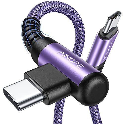 AINOPE USB C auf USB C Kabel 60 W, [2er-Pack 3 m] USB Typ C Schnellladekabel rechtwinklig, kompatibel mit Samsung S23 S22 S21, MacBook Air/Pro 13 Zoll, iPad Pro/Air 2020, Pixel-P. Violett von AINOPE