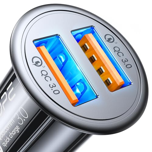 AINOPE USB Zigarettenanzünder Adapter [Dual QC3.0] 45W/6A Ladegerät für Auto Mini Metal Legierung KFZ USB Ladegerät Schnellladung Kompatibel mit iPhone 15/14/13/12/11/XS, Note 9/Galaxy S10/S9, iPad von AINOPE