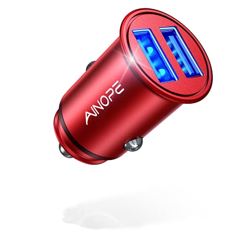 AINOPE USB Zigarettenanzünder Adapter 24W/4.8A, Mini Auto ladegerät, USB-Autoladegerät mit blauem LED-Licht, KFZ ladegerät Schnellladung für iPhone12/11/XR/Xs, iPad Pro/Air 2/Mini, Rot von AINOPE