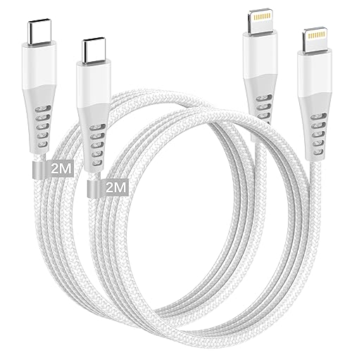 USB C Lightning Kabel 2M 2Pack[MFi-Zertifiziert], USB C iPhone Ladekabel Schnellladekabel iPhone Kabel USB C auf Lightning Kabel Nylon Apple Ladekabel 2M für iPhone 14 Pro Max 13 12 Mini 11 XR XS 8 SE von AINPOW