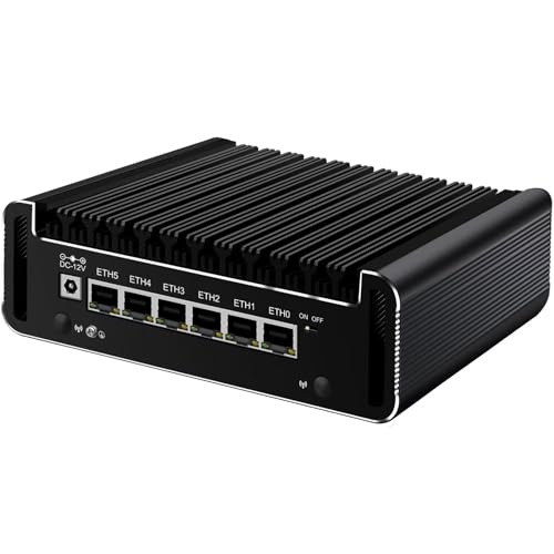 AIOPCWA Firewall Micro Appliance 2.5gb, Mini PC, N100, OPNsense Hardware, Fanless Router PC, 6 × 2.5GbE i226V LAN Ports, Mini Desktop Computer, DDR5 16GB RAM 128GB NVMe SSD von AIOPCWA