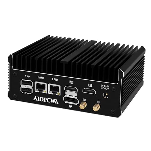 AIOPCWA Industrie PC, Mini PC lüfterlos mit N100, 2 × 2.5GbE i226V LAN Ports, 2 × COM RS232, WiFi/BT, Fanless Mini Desktop Computer, 8GB RAM 128GB NVMe SSD, Windows 11 Pro von AIOPCWA