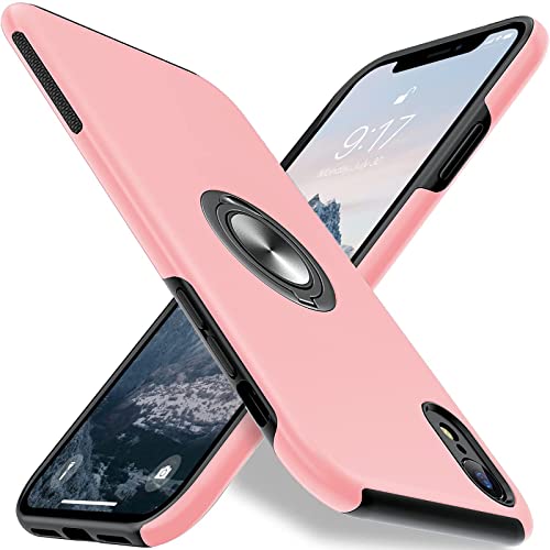 AIOVETEAB Hülle kompatibel mit iPhone XR mit Ring, Anti-Kratzer-Schutzhülle, [360 ° Drehbar Eingebetteter Ständer] [Militärischer Schutz], Schutzhülle für iPhone XR 6,1 Zoll- Rosa von AIOVETEAB