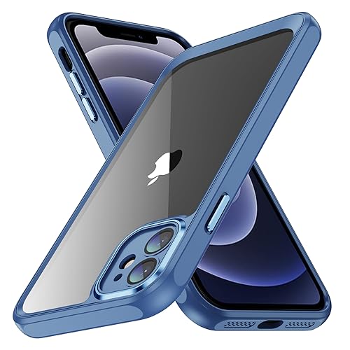 AIOVETEAB für iPhone 12 Hülle, Hybrid Handyhülle Premium Case [Kameraschutz Vollständiger] [Hart Durchsichtig Rückseite Silikon Kante] Transparent Schutzhülle Backcover für iPhone 12 6,1 Zoll,Blau von AIOVETEAB