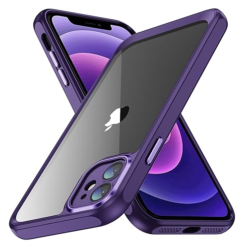 AIOVETEAB für iPhone 12 Hülle, Hybrid Handyhülle Premium Case [Kameraschutz Vollständiger] [Hart Durchsichtig Rückseite Silikon Kante] Transparent Schutzhülle Backcover für iPhone 12 6,1 Zoll,Lila von AIOVETEAB