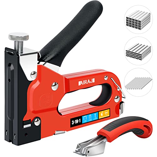 AIRAJ 3 in 1 Handtacker Set mit 2500 Klammern (T/U/D Typ),Stabiler Holzlocher mit Klammerentferner und TÜV GS Geprüft,Einstellbare Schussleistung,zum Befestigen von Holz,Zierleisten, Draht etc von AIRAJ
