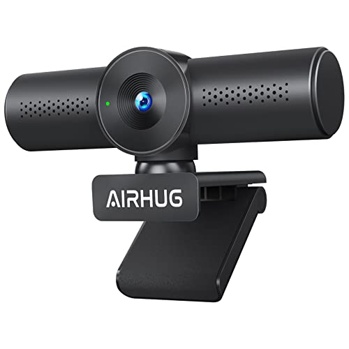 AIRHUG 2K Webcam -Full HD 1080P Webcam mit zwei Mikrofonen, Mit Sichtschutz Abdeckung, 72°Weitwinkel Computer Webcam, USB Plug&Play, Autofokus, Kompatibel für Online-Meeting, Streaming von AIRHUG