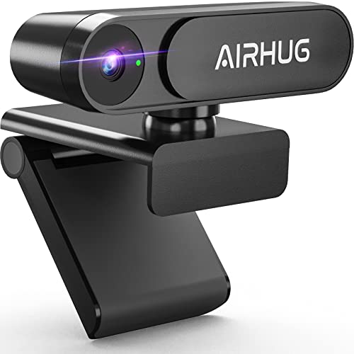 Ohne Mikrofon HD-Webcam, 2K QHD/FHD 1080p mit Sichtschutzschild, drehbare 360°Computerkamera, Plug&Play, Autofokus, geeignet für Skype, Auto-Zoom, Meeting, Streaming, kompatibel mit Windows/Mac von AIRHUG