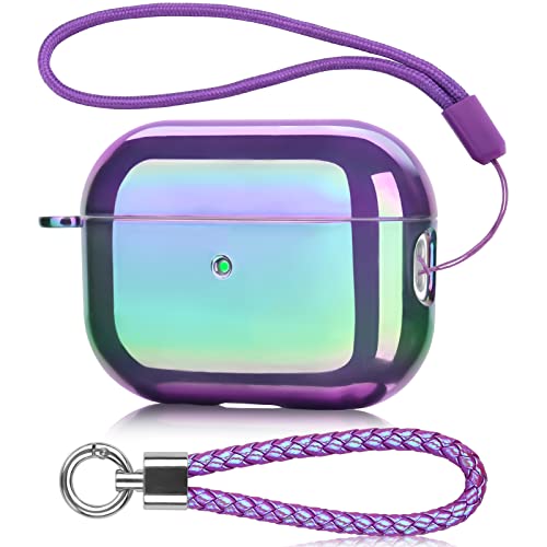 AIRSPO AirPods Pro 2. Generation, transparente Schutzhülle aus hartem Polycarbonat, bunt, kompatibel mit Apple AirPods Pro 2, mit Schlüsselanhänger, glitzerndes Violett von AIRSPO