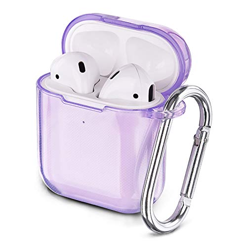 AIRSPO Airpods Schutzhülle, transparent, weiche TPU-Schutzhülle, kompatibel mit Apple AirPods 1/2 Wireless Charging Case mit Schlüsselanhänger violett von AIRSPO