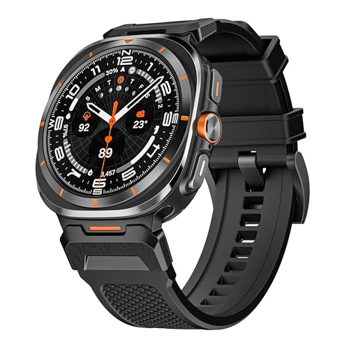 AIRYZGOOD Kompatibel mit Samsung Galaxy Watch Ultra-Bändern, für Damen und Herren, stabiler Edelstahl-Metallstecker, verbreitertes Silikonarmband für Samsung Galaxy Watch 7 Ultra, 47 mm (schwarz) von AIRYZGOOD
