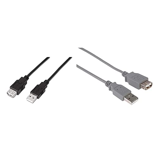 AISENS A101 – 0017 – USB 2.0 Verlängerung Kabel (3 m) schwarz & PremiumCord USB 2.0 Verlängerungskabel 1m, Datenkabel HighSpeed bis zu 480Mbit/s, Ladekabel, Farbe grau, Länge 1m,kupaa1, von AISENS