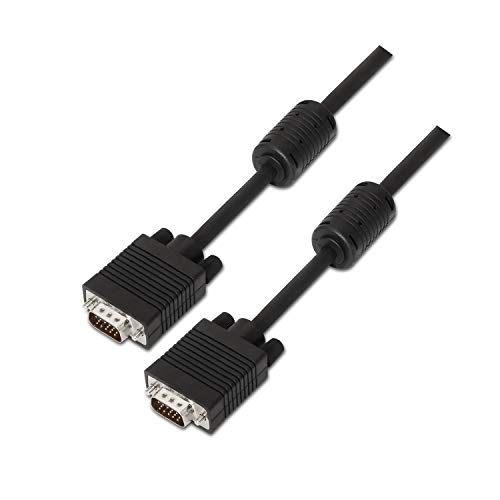 AISENS A113-0074 SVGA-Kabel mit Ferrit (HDB15/männlich, 10 m, für Monitor/Fernseher/Beamer) Schwarz von AISENS