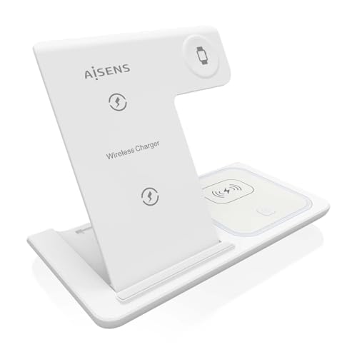 AISENS ASCH-15W3WC044-W Kabelloses Ladegerät USB-C 3-in-1, 15 W, für Handy, Apple Watch, mit Ladekoffer, Weiß von AISENS