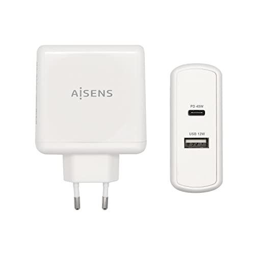 AISENS Cargador 57W, 1x USB-C PD3.0 45W, 1x USB-A 5V / 2.4A 12W, Blanco von AISENS