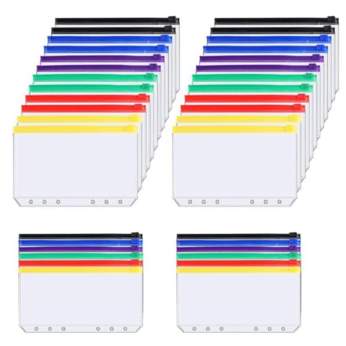 24 Stück Bindertaschen A5 Zipper Taschen Durchsichtige Kunststoff Bindertaschen 6 Löcher Reißverschluss Ordner Wasserdicht Dokumententasche 6 Farben von AISHOW