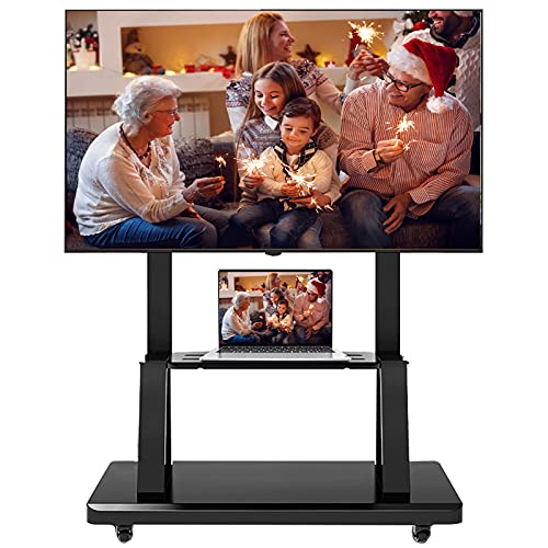 Mobiler TV-Wagen mit Rädern für 32-75-Zoll-Flachbildschirme, höhenverstellbare rollende TV-Ständer mit Stauraum, schwarzer moderner Universal-TV-Bodenständer Mobiler TV-Wagen mit Rädern für 32-75-Zoll-Flachbildschirme, höhenverstellbare rollende TV-Ständer mit Stauraum, schwarzer moderner Universal-TV-Bodenständer von AISNXOQI