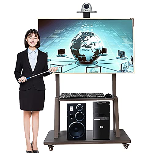 Schwarzer TV-Ständer für 50+-Zoll-Fernseher auf Rädern, bodentragbarer Universal-TV-Rollwagen mit 2 Ablagen, rollender TV-Präsentationsständer für Wohnzimmer/Konferenzraum Schwarzer TV-Ständer für 50+-Zoll-Fernseher auf Rädern, bodentragbarer Universal-TV-Rollwagen mit 2 Ablagen, rollender TV-Präsentationsständer für Wohnzimmer/Konferenzraum von AISNXOQI