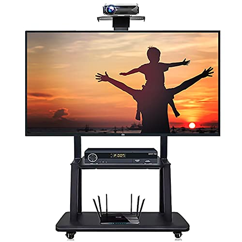 Schwarzer mobiler TV-Ständer für 50-Zoll-/55-Zoll-/60-Zoll-/65-Zoll-/70-Zoll-Fernseher. Robuster rollender TV-Wagen mit 2 Ablagen für Büro/Schlafzimmer, höhenverstellbar Schwarzer mobiler TV-Ständer für 50-Zoll-/55-Zoll-/60-Zoll-/65-Zoll-/70-Zoll-Fernseher. Robuster rollender TV-Wagen mit 2 Ablagen für Büro/Schlafzimmer, höhenverstellbar von AISNXOQI