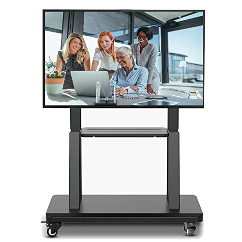 Schwarzer mobiler TV-Ständer mit Rädern für 32 bis 75 Zoll Flache/Gebogene LEDs, freistehender rollender TV-Wagen für Zuhause/Wohnzimmer/Schule, höhenverstellbare TV-Universalhalterung von AISNXOQI